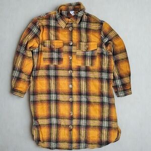 Grace + Karma Womens XL Mustard Plaid Button Down Long Shacket Jacket Dress